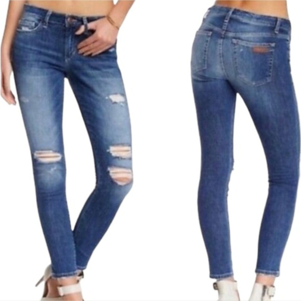 Joe's Ripped Keagan Distressed Mid Rise Straight Jeans Dark Wash Blue Size 32